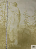 Classical Draped Maiden Printed Silk Chiffon Panel - Pear Green / Off-White