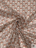 Geometric Daisy Grid Printed Chiffon - Chamoisee / Coral / Pink / Off-White