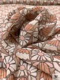 Geometric Daisy Grid Printed Chiffon - Chamoisee / Coral / Pink / Off-White