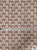 Geometric Daisy Grid Printed Chiffon - Chamoisee / Coral / Pink / Off-White
