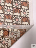Geometric Daisy Grid Printed Chiffon - Chamoisee / Coral / Pink / Off-White