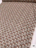 Geometric Daisy Grid Printed Chiffon - Chamoisee / Coral / Pink / Off-White