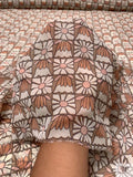Geometric Daisy Grid Printed Chiffon - Chamoisee / Coral / Pink / Off-White