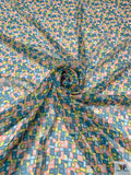 Abstract Geometric Mosaic Printed Chiffon - Teal / Seafoam / Coral / Yellow