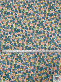 Abstract Geometric Mosaic Printed Chiffon - Teal / Seafoam / Coral / Yellow