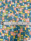Abstract Geometric Mosaic Printed Chiffon - Teal / Seafoam / Coral / Yellow