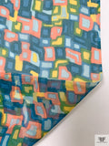 Abstract Geometric Mosaic Printed Chiffon - Teal / Seafoam / Coral / Yellow