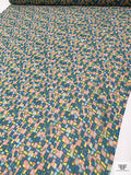 Abstract Geometric Mosaic Printed Chiffon - Teal / Seafoam / Coral / Yellow