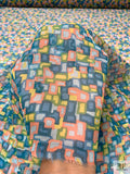 Abstract Geometric Mosaic Printed Chiffon - Teal / Seafoam / Coral / Yellow