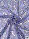 Paisley Printed Printed Chiffon - Lavender / Sky Blue / White