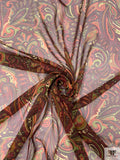 Paisley Printed Printed Chiffon - Maroon / Olive / Brown / Orange