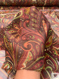 Paisley Printed Printed Chiffon - Maroon / Olive / Brown / Orange