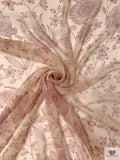 Sunflower and Floral Printed Silk Chiffon - Cream / Wine