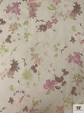 Watercolor Floral Printed Silk Chiffon - Pastel Lemon / Purples / Green