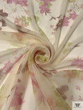 Watercolor Floral Printed Silk Chiffon - Pastel Lemon / Purples / Green