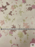 Watercolor Floral Printed Silk Chiffon - Pastel Lemon / Purples / Green