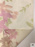 Watercolor Floral Printed Silk Chiffon - Pastel Lemon / Purples / Green