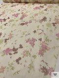 Watercolor Floral Printed Silk Chiffon - Pastel Lemon / Purples / Green