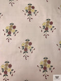 Daisy Sprig Bouquets Printed Silk Chiffon - Smokey Taupe / Maroon / Tan / Yellow