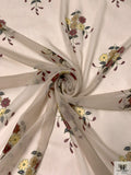 Daisy Sprig Bouquets Printed Silk Chiffon - Smokey Taupe / Maroon / Tan / Yellow