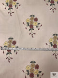 Daisy Sprig Bouquets Printed Silk Chiffon - Smokey Taupe / Maroon / Tan / Yellow
