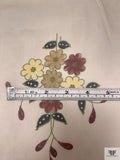 Daisy Sprig Bouquets Printed Silk Chiffon - Smokey Taupe / Maroon / Tan / Yellow