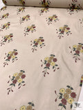 Daisy Sprig Bouquets Printed Silk Chiffon - Smokey Taupe / Maroon / Tan / Yellow