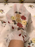Daisy Sprig Bouquets Printed Silk Chiffon - Smokey Taupe / Maroon / Tan / Yellow