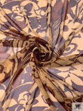 Floral Jungle Printed Silk Chiffon - Caramel Tan / Brown / Wine