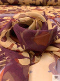 Floral Jungle Printed Silk Chiffon - Caramel Tan / Brown / Wine