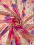 Spray Paint Floral Printed Silk Chiffon - Pinks / Coral / Orchid Purple / Lime