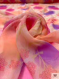 Spray Paint Floral Printed Silk Chiffon - Pinks / Coral / Orchid Purple / Lime
