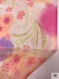 Spray Paint Floral Printed Silk Chiffon - Pinks / Coral / Orchid Purple / Lime