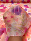 Spray Paint Floral Printed Silk Chiffon - Pinks / Coral / Orchid Purple / Lime