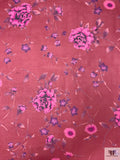 Floral Realism Printed Silk Chiffon - Deep Magenta / Pink / Purple
