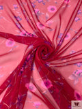 Floral Realism Printed Silk Chiffon - Deep Magenta / Pink / Purple