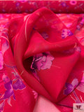 Floral Realism Printed Silk Chiffon - Deep Magenta / Pink / Purple