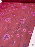 Floral Realism Printed Silk Chiffon - Deep Magenta / Pink / Purple
