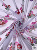 Floral Bouquets Printed Silk Chiffon - Frost Blue / Sage / Red / Magenta