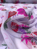 Floral Bouquets Printed Silk Chiffon - Frost Blue / Sage / Red / Magenta