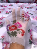 Floral Bouquets Printed Silk Chiffon - Frost Blue / Sage / Red / Magenta