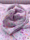 Ditsy Floral Printed Silk Chiffon - Lavender / Aqua Green / Purple / Yellow