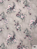 Floral Shrubs Printed Silk Chiffon - Grey / Plum / Pink / Dusty Turquoise