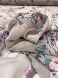 Floral Shrubs Printed Silk Chiffon - Grey / Plum / Pink / Dusty Turquoise