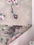Floral Shrubs Printed Silk Chiffon - Grey / Plum / Pink / Dusty Turquoise