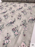 Floral Shrubs Printed Silk Chiffon - Grey / Plum / Pink / Dusty Turquoise