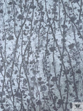 Leaf and Floral Branches Printed Silk Chiffon - Navy / Dusty Seafoam