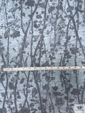 Leaf and Floral Branches Printed Silk Chiffon - Navy / Dusty Seafoam
