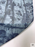Leaf and Floral Branches Printed Silk Chiffon - Navy / Dusty Seafoam