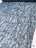Leaf and Floral Branches Printed Silk Chiffon - Navy / Dusty Seafoam
